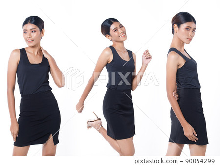 half body Figure snap of 20s Asian Woman black long straight hair vast short skirt 90054299