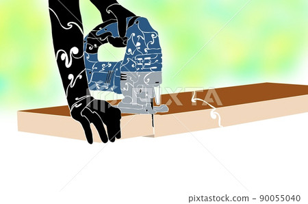 A silhouette that cuts a tree with a DIY electric saw 90055040