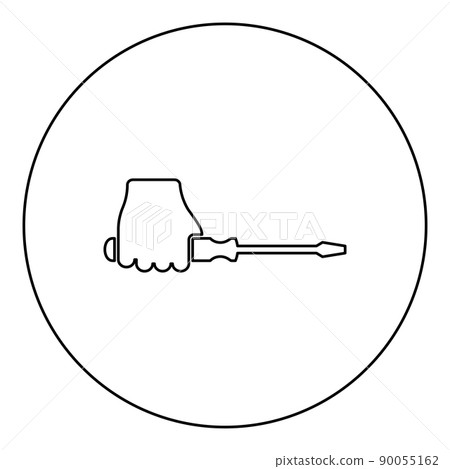 Screwdriver in hand icon in circle round black color vector illustration image outline contour line thin style 90055162
