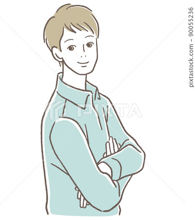 A man laughing with her arms folded A man laughing with her arms folded 90055236