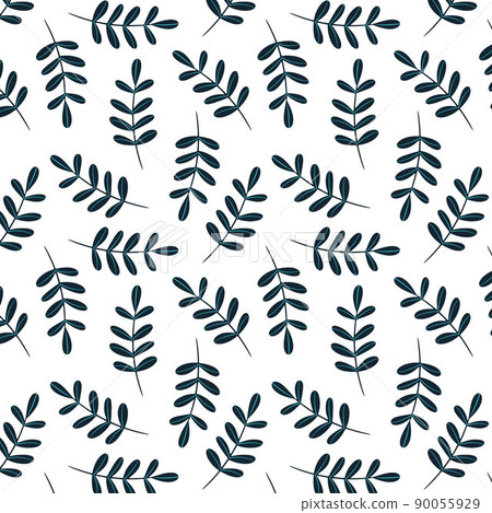 Textured seamless pattern with elements of botanical lines and twigs. Vector pattern with minimalistic style. 90055929