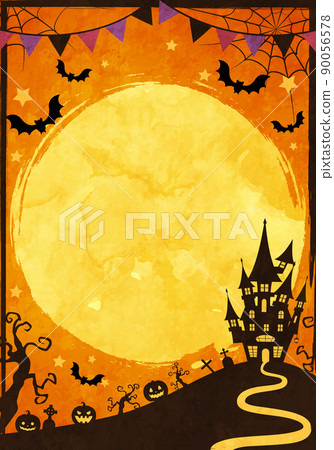 Halloween full moon night vector illustration background (garland) with silhouettes of castles and bats Halloween full moon night vector illustration background (garland) with silhouettes of castles and bats 90056578