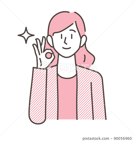 用食指和拇指做 OK 手勢的女人 [矢量圖素材] 90056960