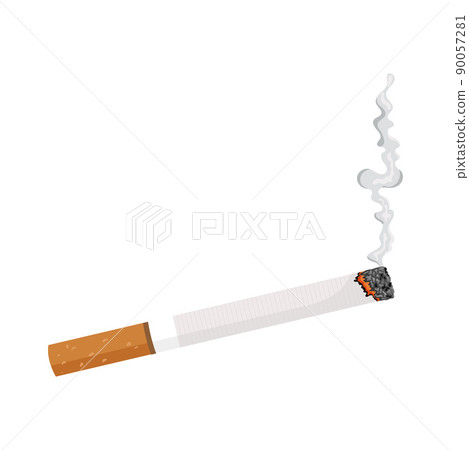 Smoldering cigarette with smoke. Vector illustration isolated white background. 90057281