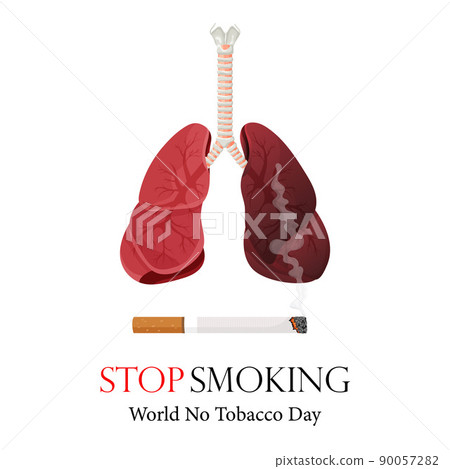 Poster, flyer or banner for World No Tobacco Day and an image of human lungs. Vector illustration, stop tobacco 90057282