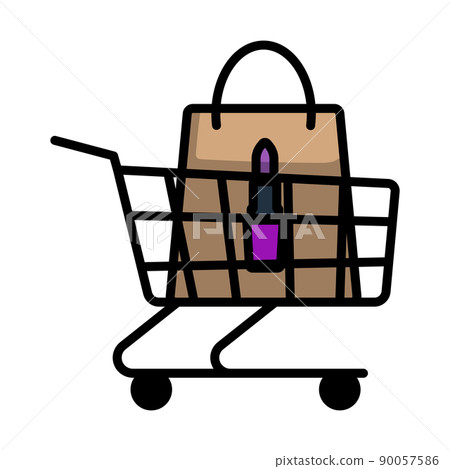 Shopping Cart With Bag Of Cosmetics Icon 90057586