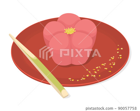 Illustration of Japanese sweets placed on a red plate 90057758