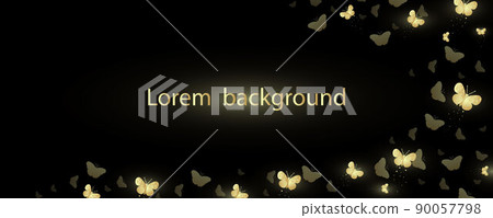 Banner with decorative shining golden butterflies on a black background. Vector illustration. 90057798