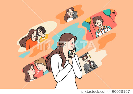 Woman feel nostalgic remembering life scenes 90058167