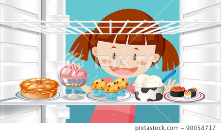 Girl looking at food in fridge Girl looking at food in fridge 90058717
