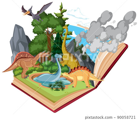 Scene with dinosaurs in forest Scene with dinosaurs in forest 90058721