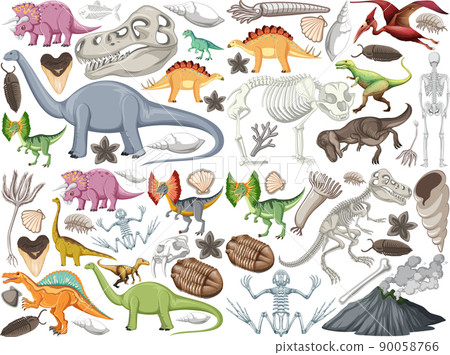 Set of different prehistoric dinosaur animal 90058766