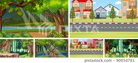 Nature scene with many trees and river Nature scene with many trees and river 90058781