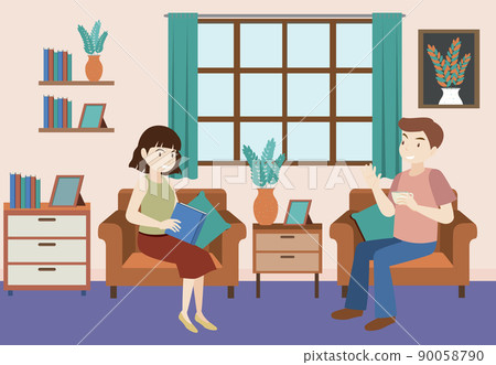 Living room interior in flat design concept 90058790