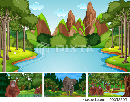 Scene with wild animals in the forest Scene with wild animals in the forest 90058805