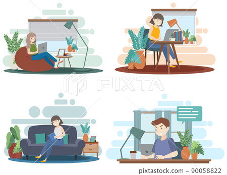 Set of different living room interior in flat style Set of different living room interior in flat style 90058822