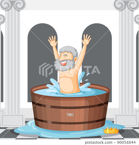 Archimedes in bathtub cartoon 90058844