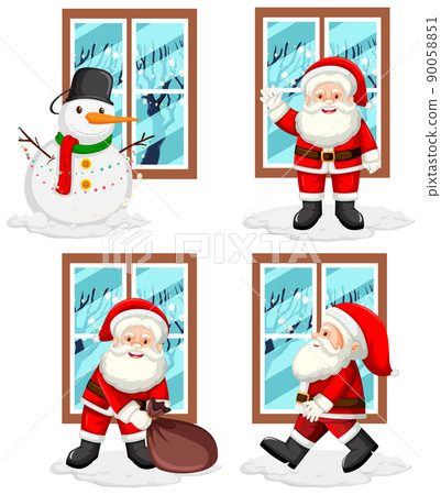Set of snowman and santa by the window Set of snowman and santa by the window 90058851