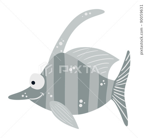 Sea fish. Cute underwater character. A tropical underwater aquatic creature. Vector illustration on a white background in cartoon style. Sea fish. Cute underwater character. A tropical underwater aquatic creature. Vector illustration on a white background in cartoon style. 90059631