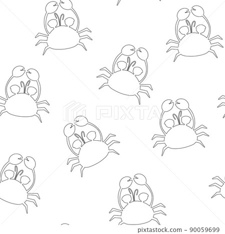 Seamless pattern with cute sea crab. Black outline crab. Vector illustration white background. Seamless pattern with cute sea crab. Black outline crab. Vector illustration white background. 90059699