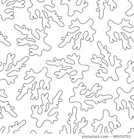 Seamless pattern with seaweed. Black outline algae. Vector illustration white background. 90059701