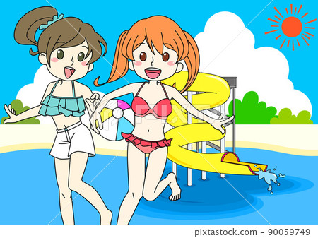 Swimsuit duo and pool and waterslide Swimsuit duo and pool and waterslide 90059749