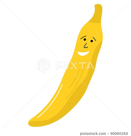 Cute happy banana fruit kawaii character. Colorful design for cards, banners, shopping bag, t-shirt, apparel, clothes,. Funny doodle style emoticons. Flat icon isolated on white background. 90060268