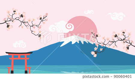 Pink floral branch With Fuji Mountain Background 90060401