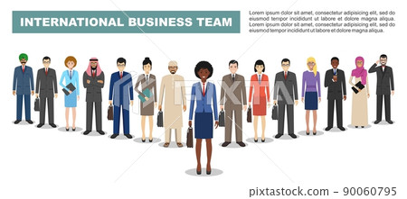 Group of business men and women, working people standing together on white background. Business team and teamwork concept. Different nationalities and dress styles. Flat design people characters. Group of business men and women, working people standing together on white background. Business team and teamwork concept. Different nationalities and dress styles. Flat design people characters. 90060795