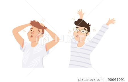 Sleepy Man Yawning Feeling Need for Sleep Vector Illustration Set 90061091