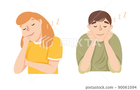 Sleepy Man and Woman Snoring and Having Nap Feeling Need for Sleep Vector Illustration Set Sleepy Man and Woman Snoring and Having Nap Feeling Need for Sleep Vector Illustration Set 90061094