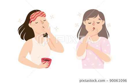 Sleepy Woman Yawning Feeling Need for Sleep Vector Illustration Set Sleepy Woman Yawning Feeling Need for Sleep Vector Illustration Set 90061096