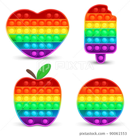 Realistic Detailed 3d Different Popit Sensory Silicone Toy Set. Vector illustration of Popular Antistress Rainbow Toys Realistic Detailed 3d Different Popit Sensory Silicone Toy Set. Vector illustration of Popular Antistress Rainbow Toys 90061553