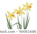 Illustration of three yellow daffodils with leaves on white background. Vector graphic, Easter, Spring concept 90061686