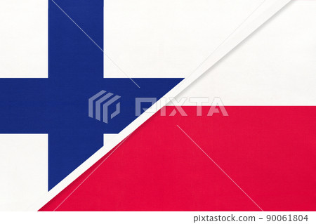 Finland and Poland, symbol of country. Finnish vs Polish national flags. 90061804
