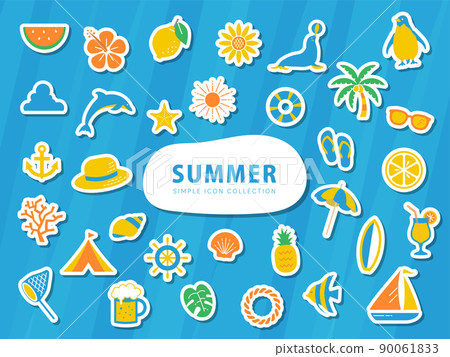 夏季簡單插圖圖標集/海豹/海灘、海洋、自然、動物、花卉、水果 90061833