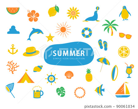 夏季簡單插圖圖標集/正常/海灘、海洋、自然、動物、花卉、水果 90061834