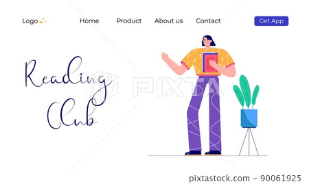 Modern people reading book festival. Set of characters enjoying their hobbies, leisure. Vector illustration in flat cartoon style. 90061925