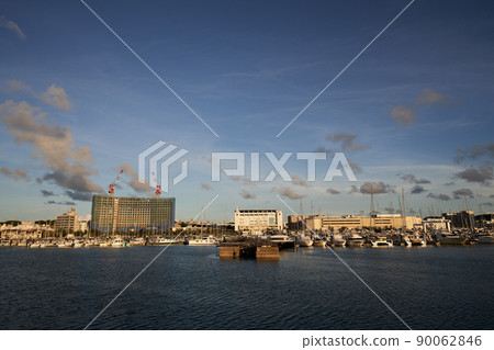 Yacht harbor and cityscape in Ginowan City, Okinawa Prefecture 90062846