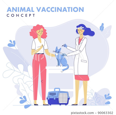 Veterinary vaccination concept with animal and doctor in vet clinic for immunity health. Veterinary vaccination concept with animal and doctor in vet clinic for immunity health. 90063302