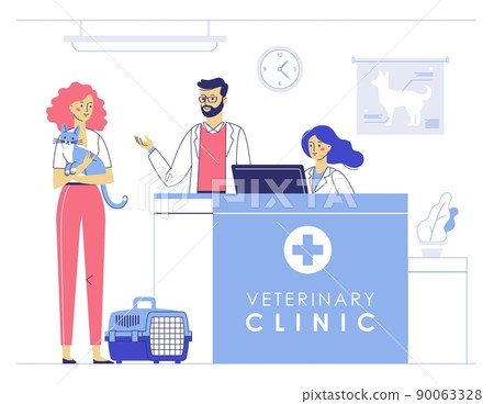 Veterinary concept with animal patient and doctor in reception vet clinic. Veterinary concept with animal patient and doctor in reception vet clinic. 90063328