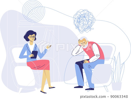 Psychotherapy counseling concept with psychiatrist doctor and old patient. Psychotherapy counseling concept with psychiatrist doctor and old patient. 90063348