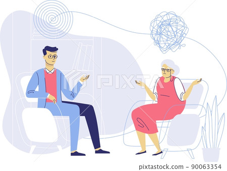 Psychotherapy counseling concept with psychiatrist doctor and old patient. Psychotherapy counseling concept with psychiatrist doctor and old patient. 90063354