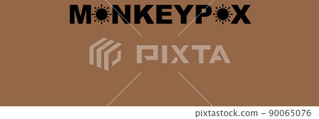 Monkeypox. MONKEYPOX VIRUS. Zoonotic viral disease that can infect non-human primates, rodents and some other mammals. Virus design with text. Horizontal illustration. Space for text. Smallpox. Monkeypox. MONKEYPOX VIRUS. Zoonotic viral disease that can infect non-human primates, rodents and some other mammals. Virus design with text. Horizontal illustration. Space for text. Smallpox. 90065076