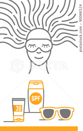 Sleep mask icon. Woman in a mask. Sunblock cream Sleep mask icon. Woman in a mask. Sunblock cream 90066524