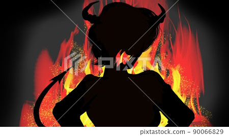 Lamella burning red flame and yelling devil cosplay wife black and white paper-cut silhouette illustration Lamella burning red flame and yelling devil cosplay wife black and white paper-cut silhouette illustration 90066829