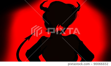 Mela Mela Burning red flame and yelling devil cosplay wife's black and white paper-cut silhouette illustration 90066832