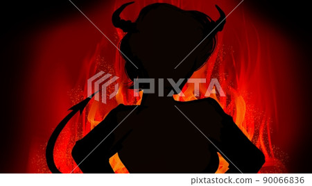 Mela Mela Burning Red Flame and Devil Cosplay Wife's Black and White Paper-cut Silhouette Illustration 90066836