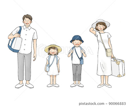 穿著白色夏裝的一家人（旅行） 90066883