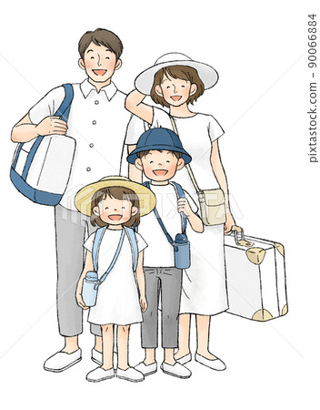 穿著白色夏裝的家庭（家庭旅行） 90066884